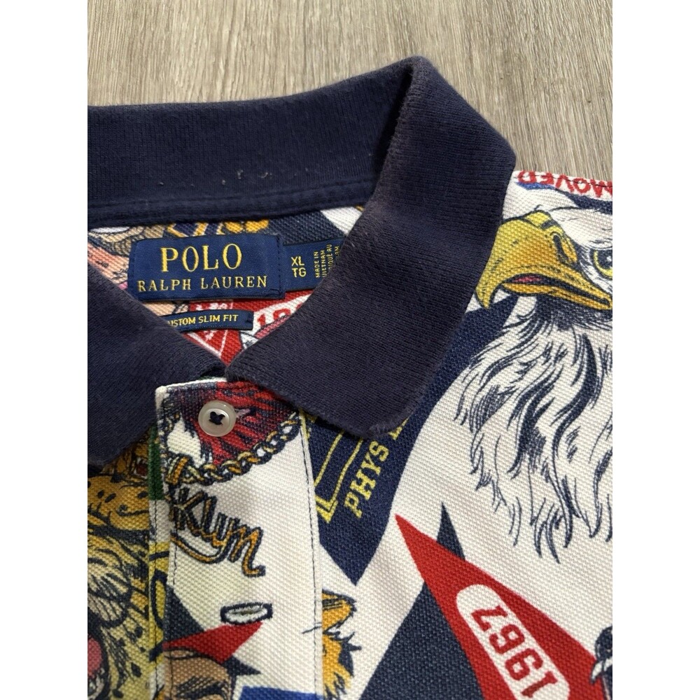 Polo Ralph Lauren Mascot Pennant Polo Shirt Mens XL Slim Fit Mesh Collegiate - Picture 4 of 5
